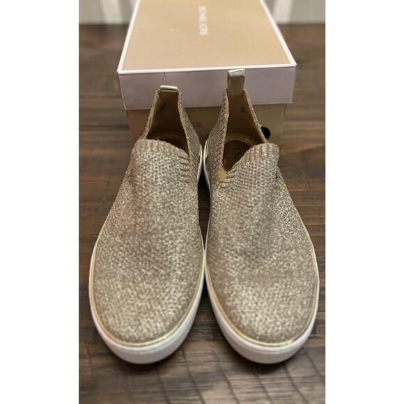 Michael Kors Juno Knit Slip On Sneaker Sparkle Gold Fashion Metallic 8M (NWB) - Picture 2 of 12